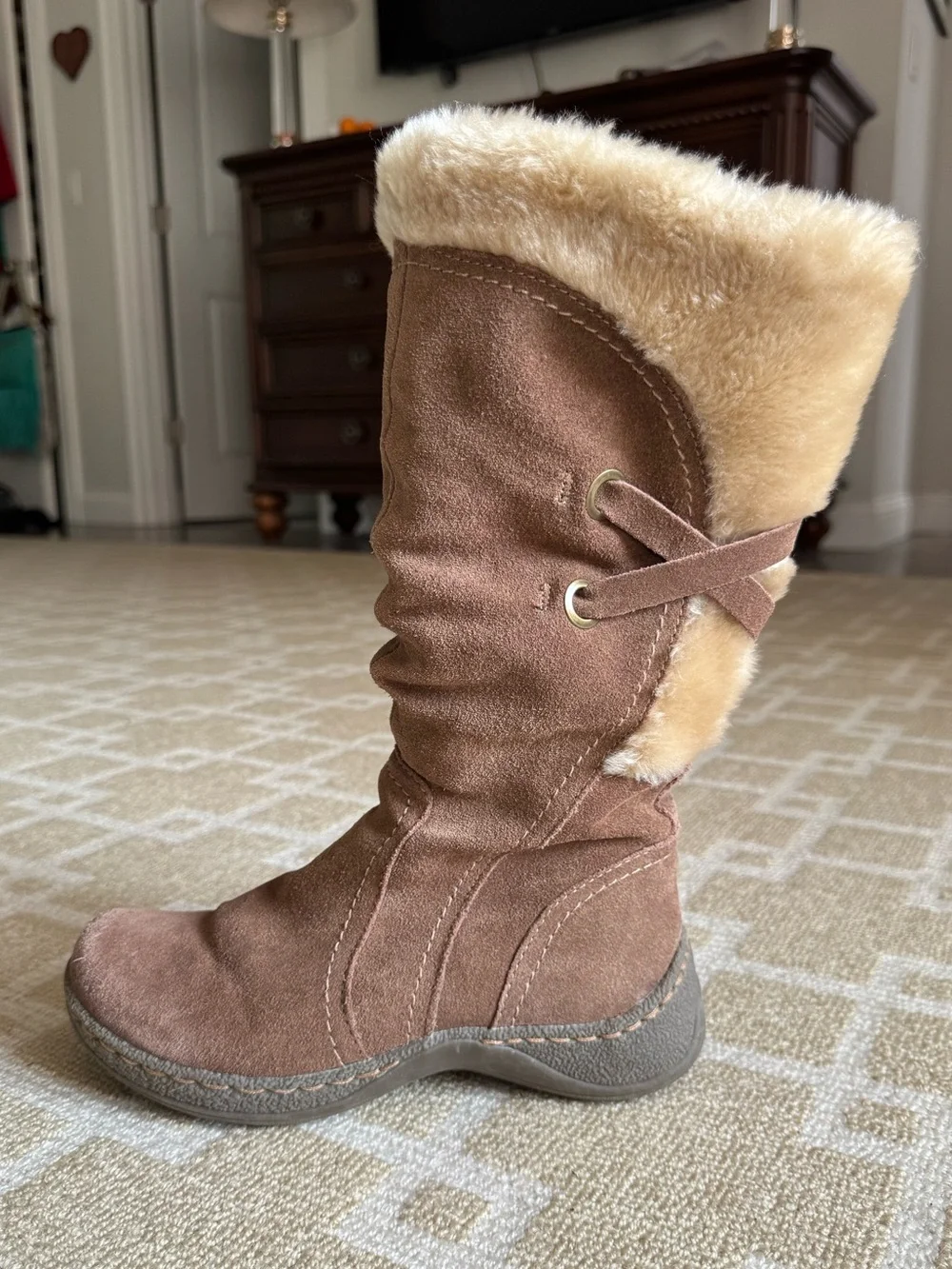 BareTraps Eventure Tall Suede Boots Faux Fur Warm Winter Shoes Brown Size 6